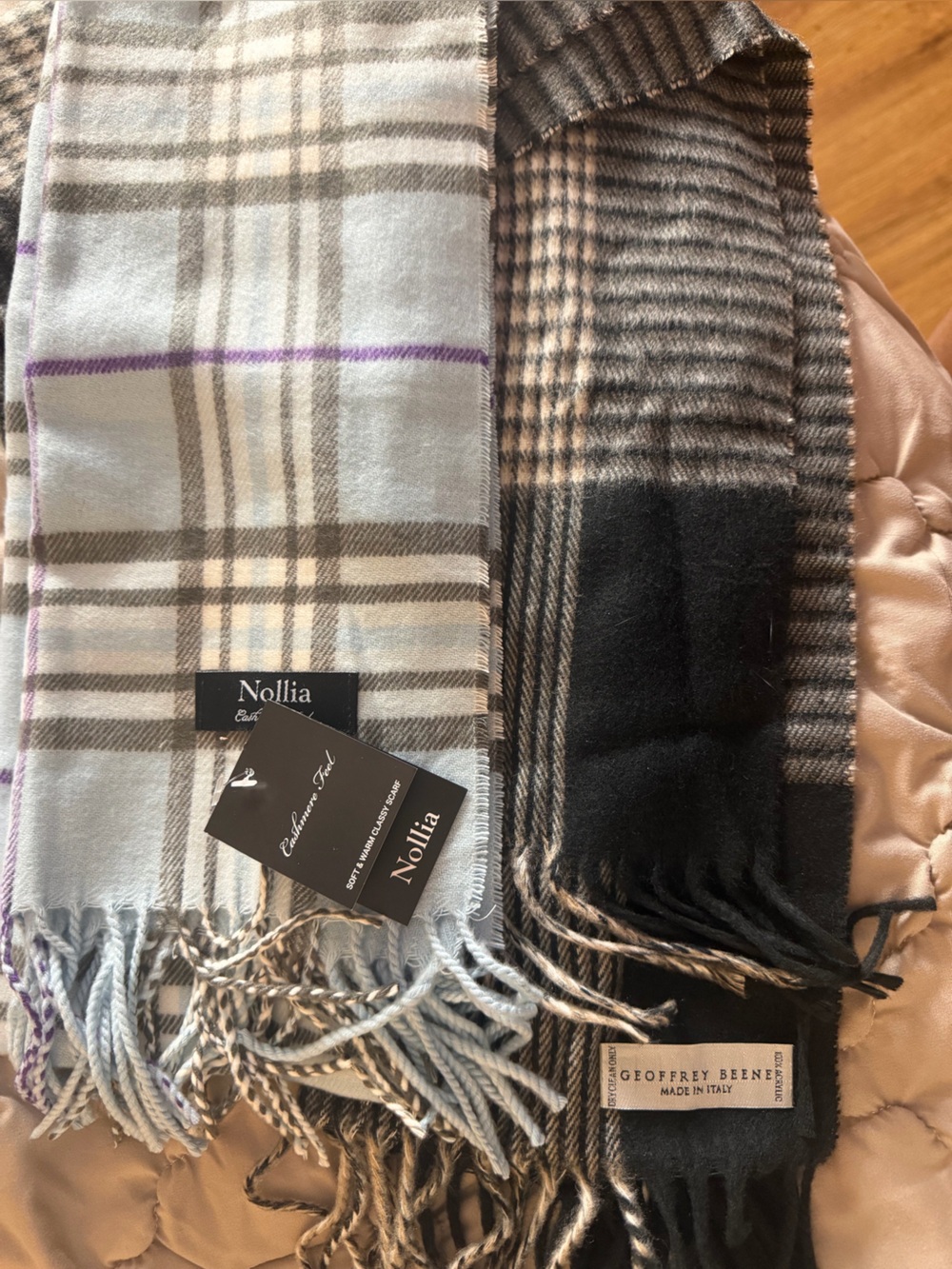 Two Reversible Plaid “CASHMERE FEEL” SCARFS (see brand in photos) brand new.